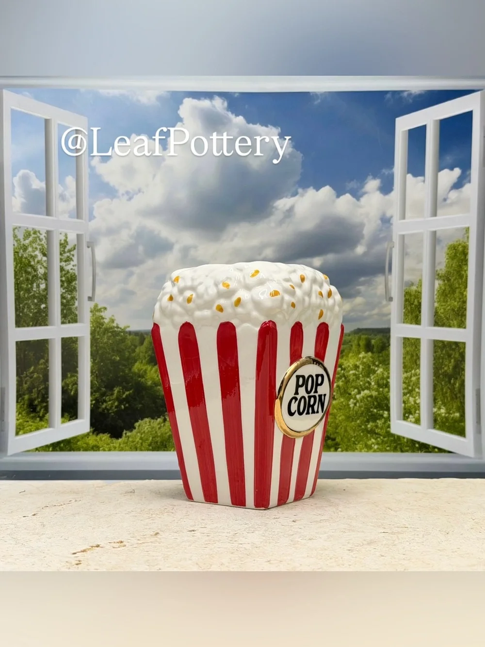 Ceramic Popcorn Bucket Planter, Vintage Style Movie Night Vase